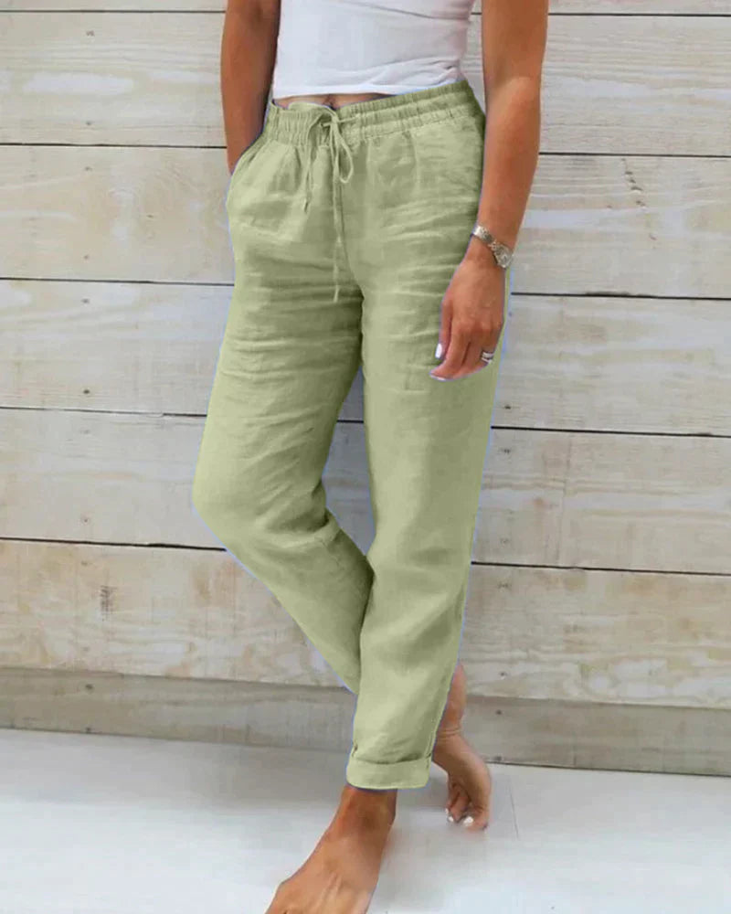 Linnen broek dames met trekkoord