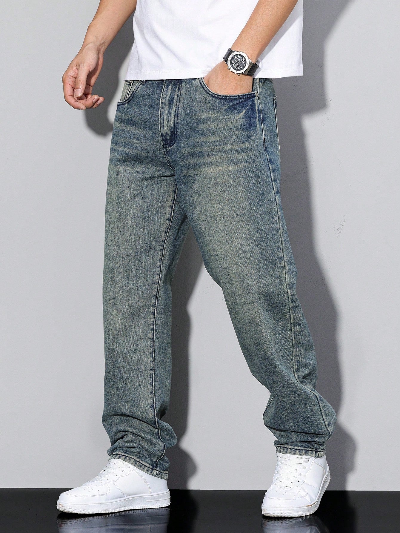 Jeans heren relaxed fit gewassen denim