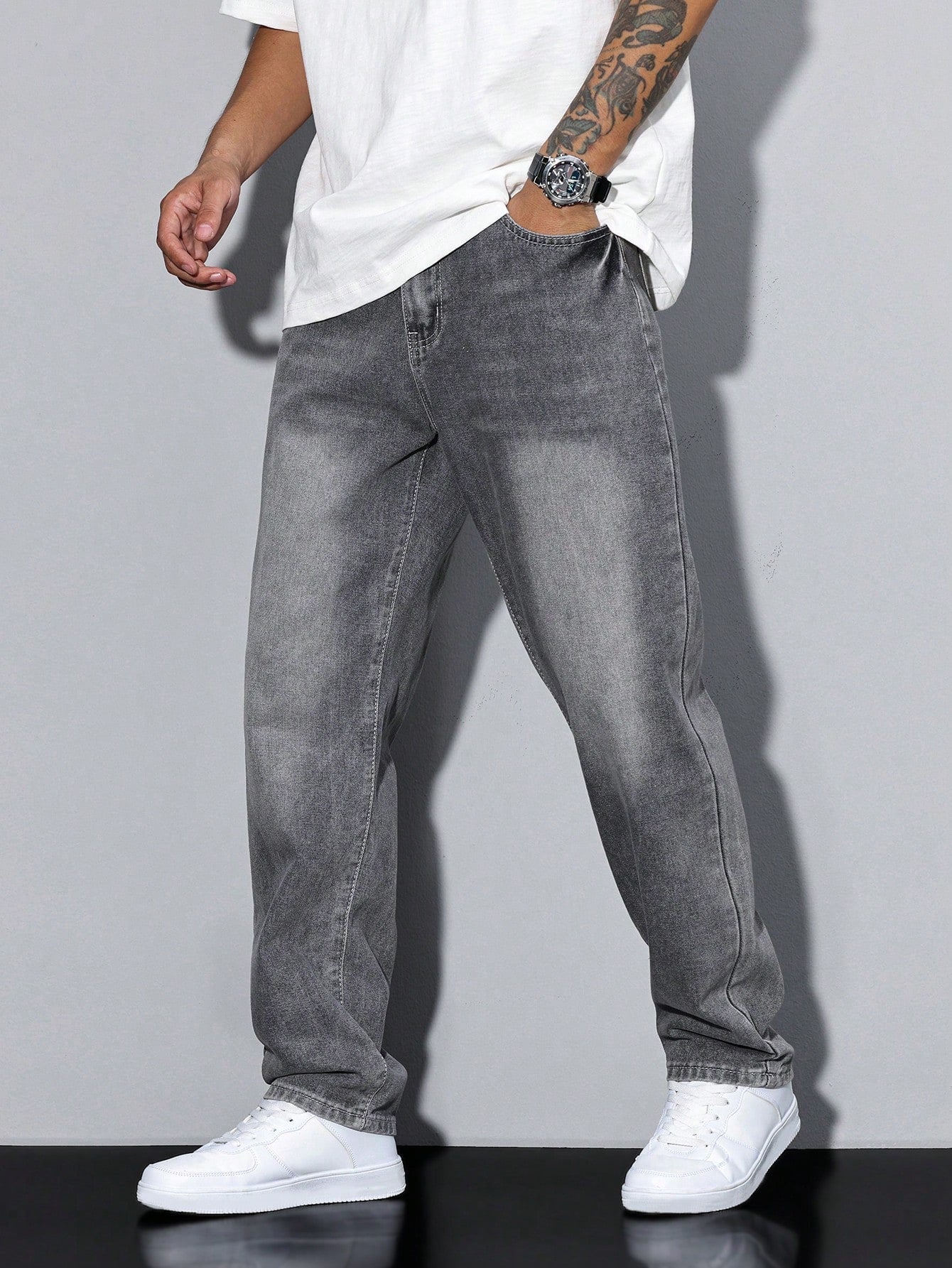 Jeans heren relaxed fit gewassen denim