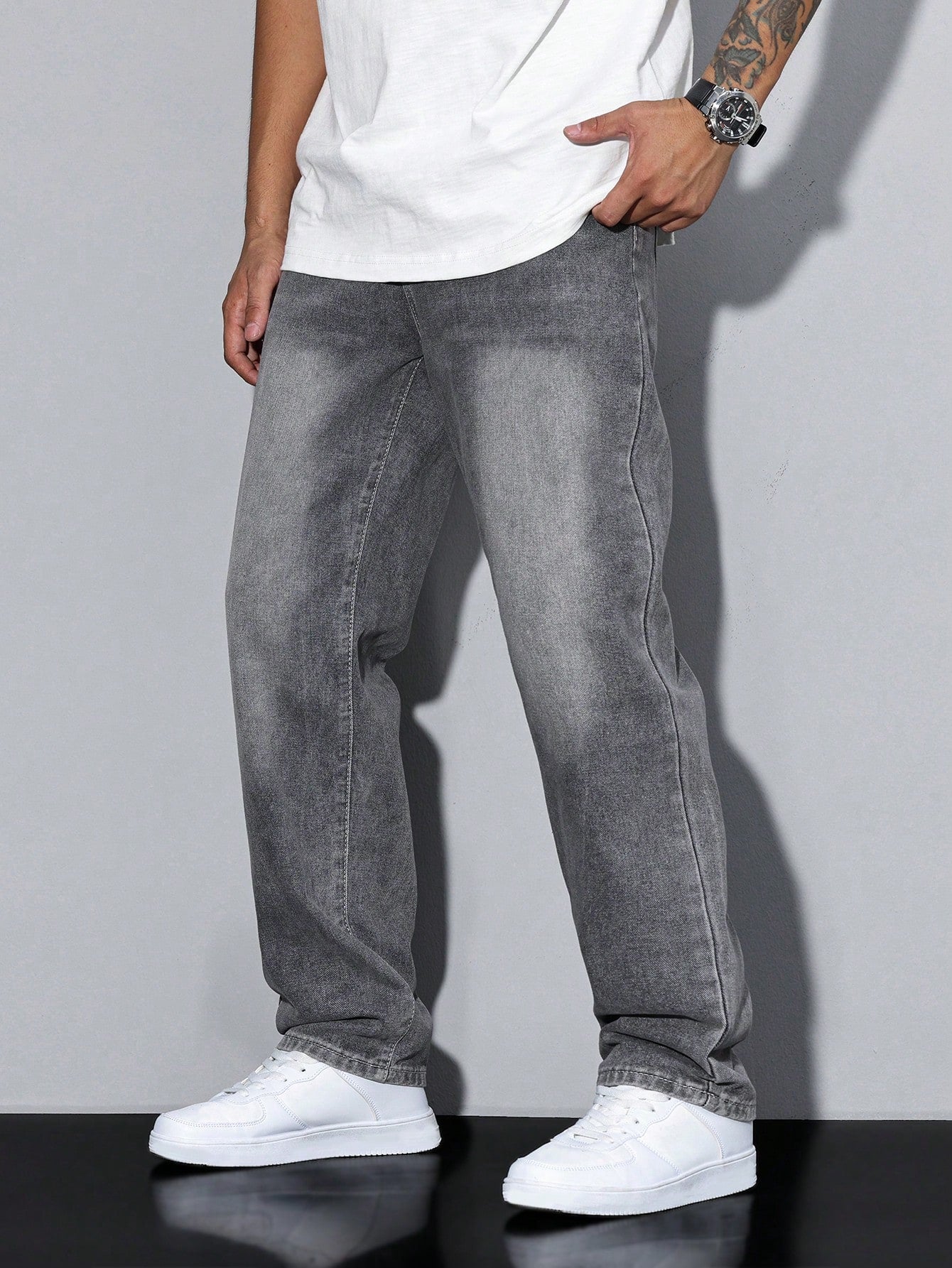 Jeans heren relaxed fit gewassen denim