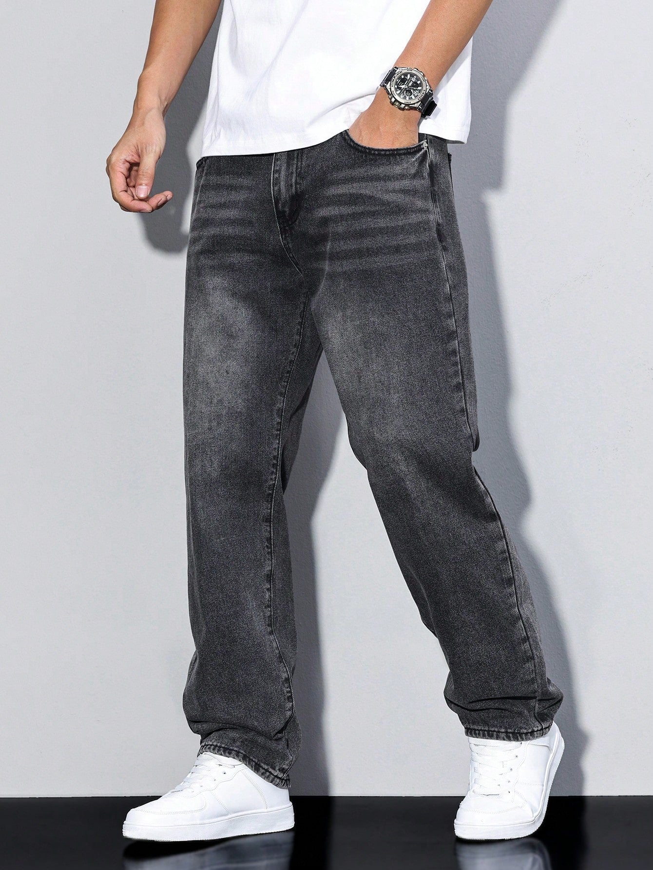 Jeans heren relaxed fit gewassen denim