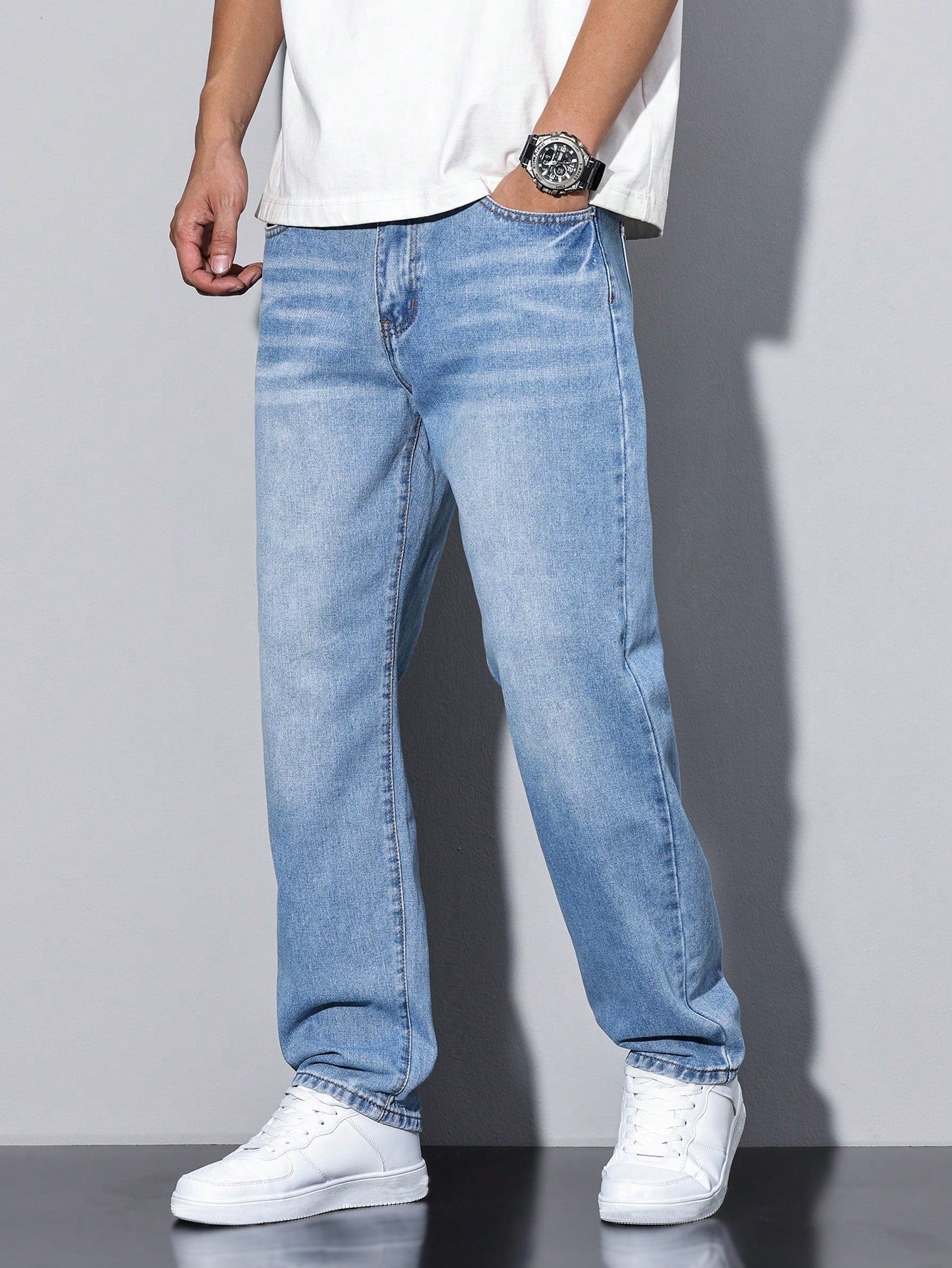 Jeans heren relaxed fit gewassen denim