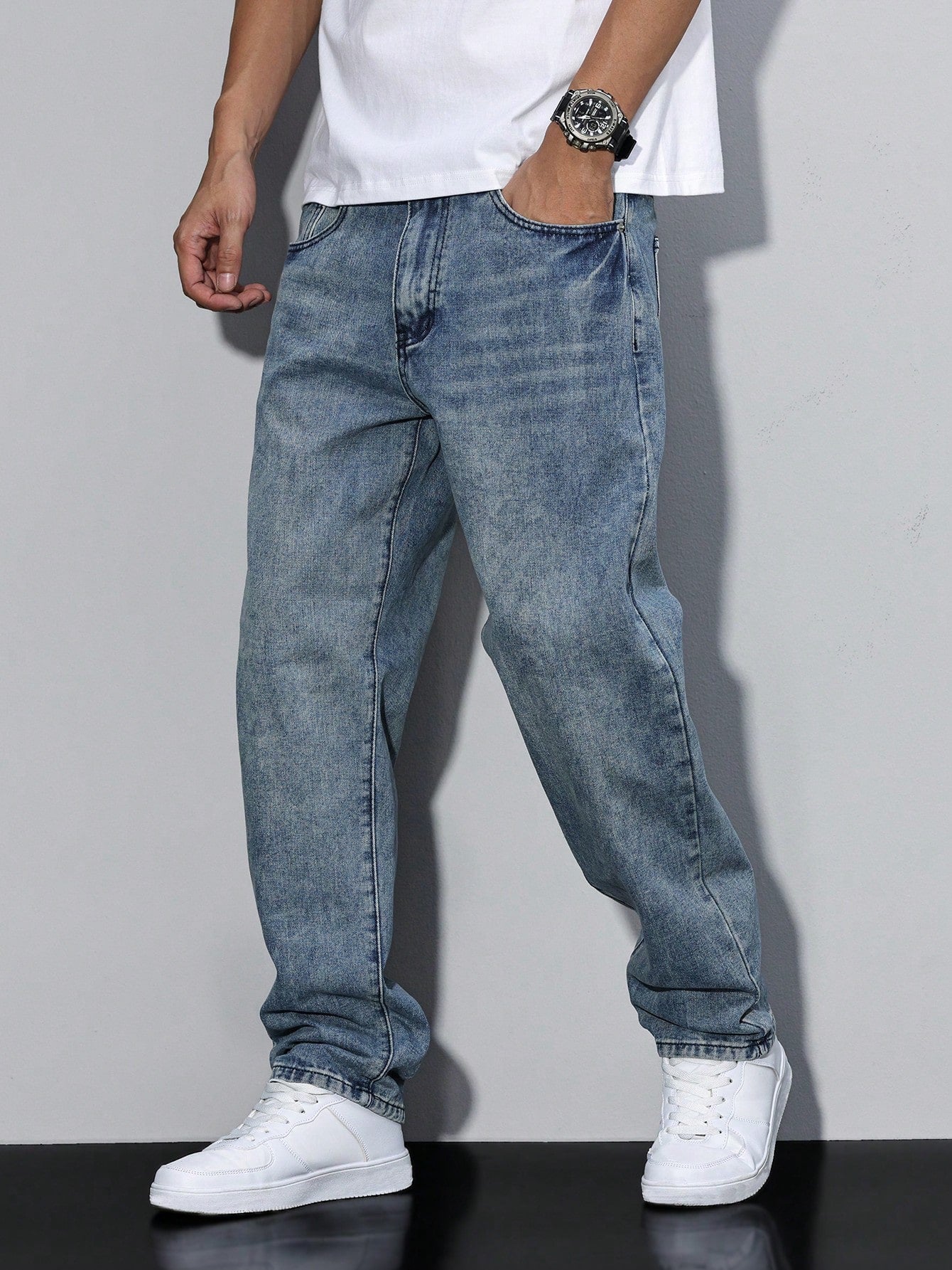 Jeans heren relaxed fit gewassen denim
