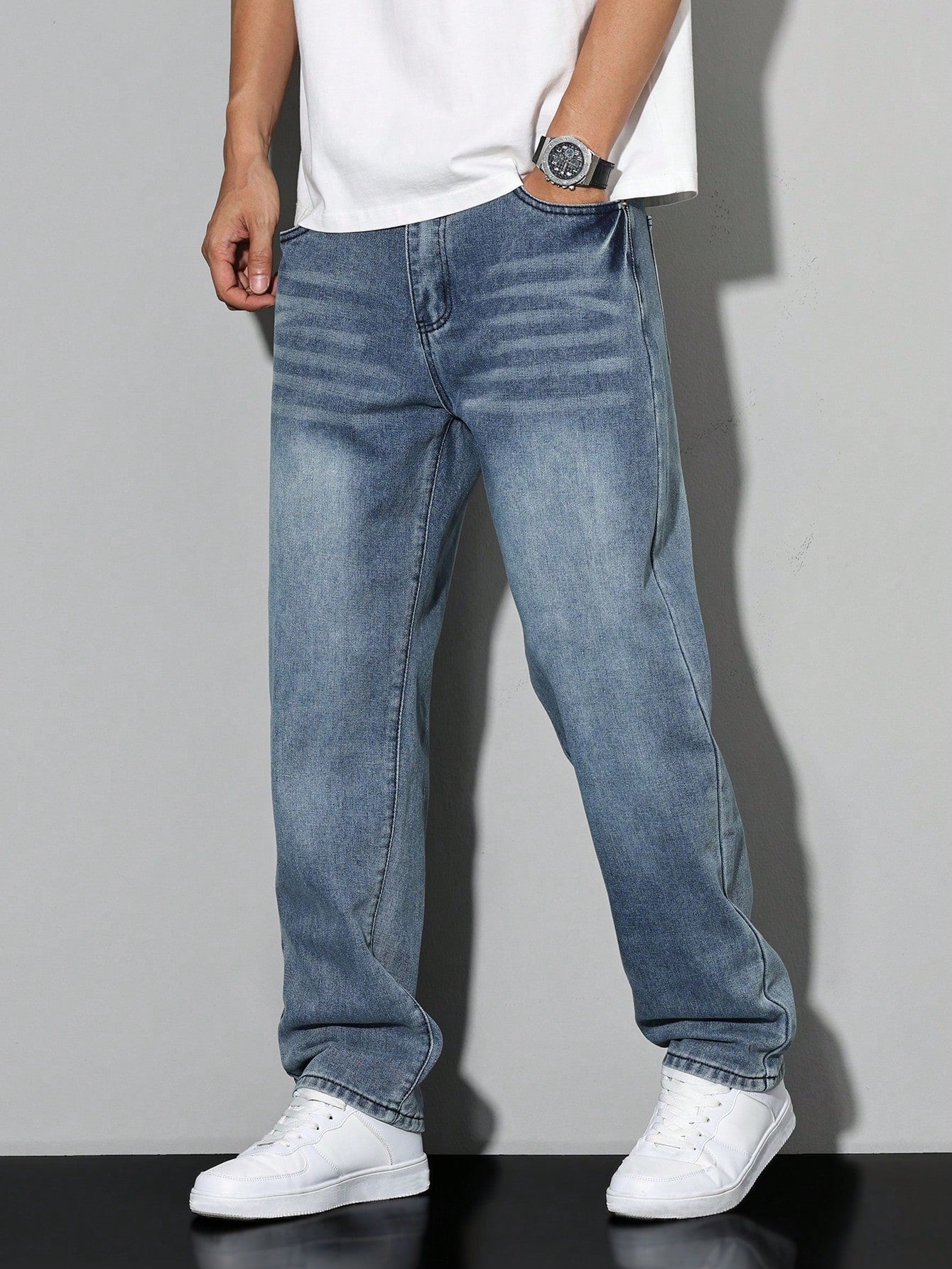 Jeans heren relaxed fit gewassen denim
