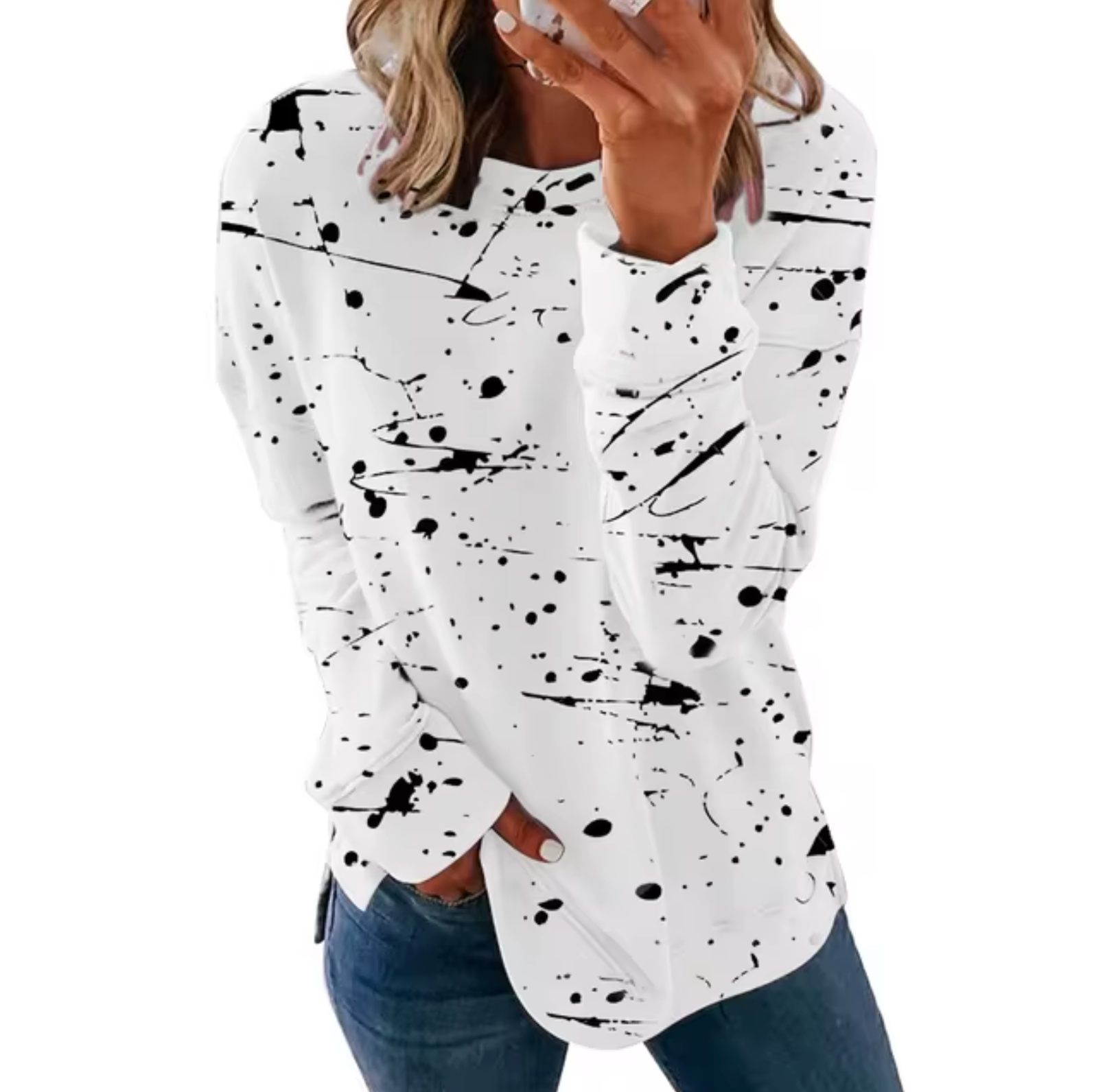 Lynette – Oversized top met lange mouwen gemaakt van tie-dye katoen