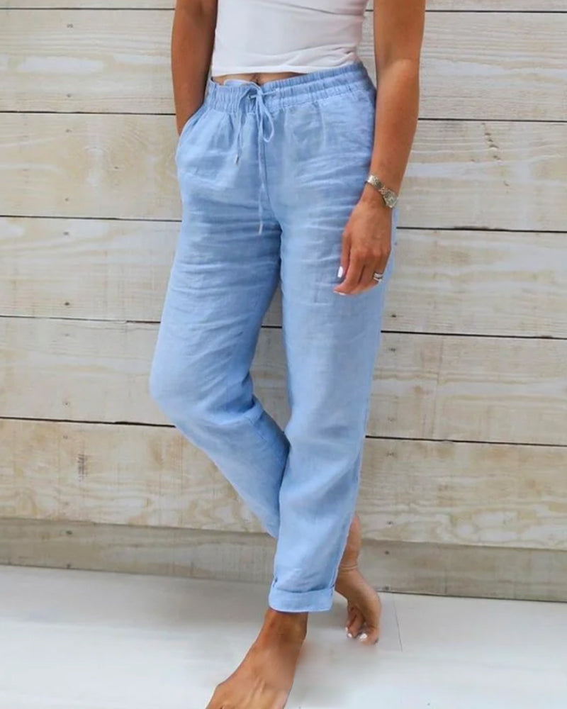 Dames Linnen broek met trekkoord