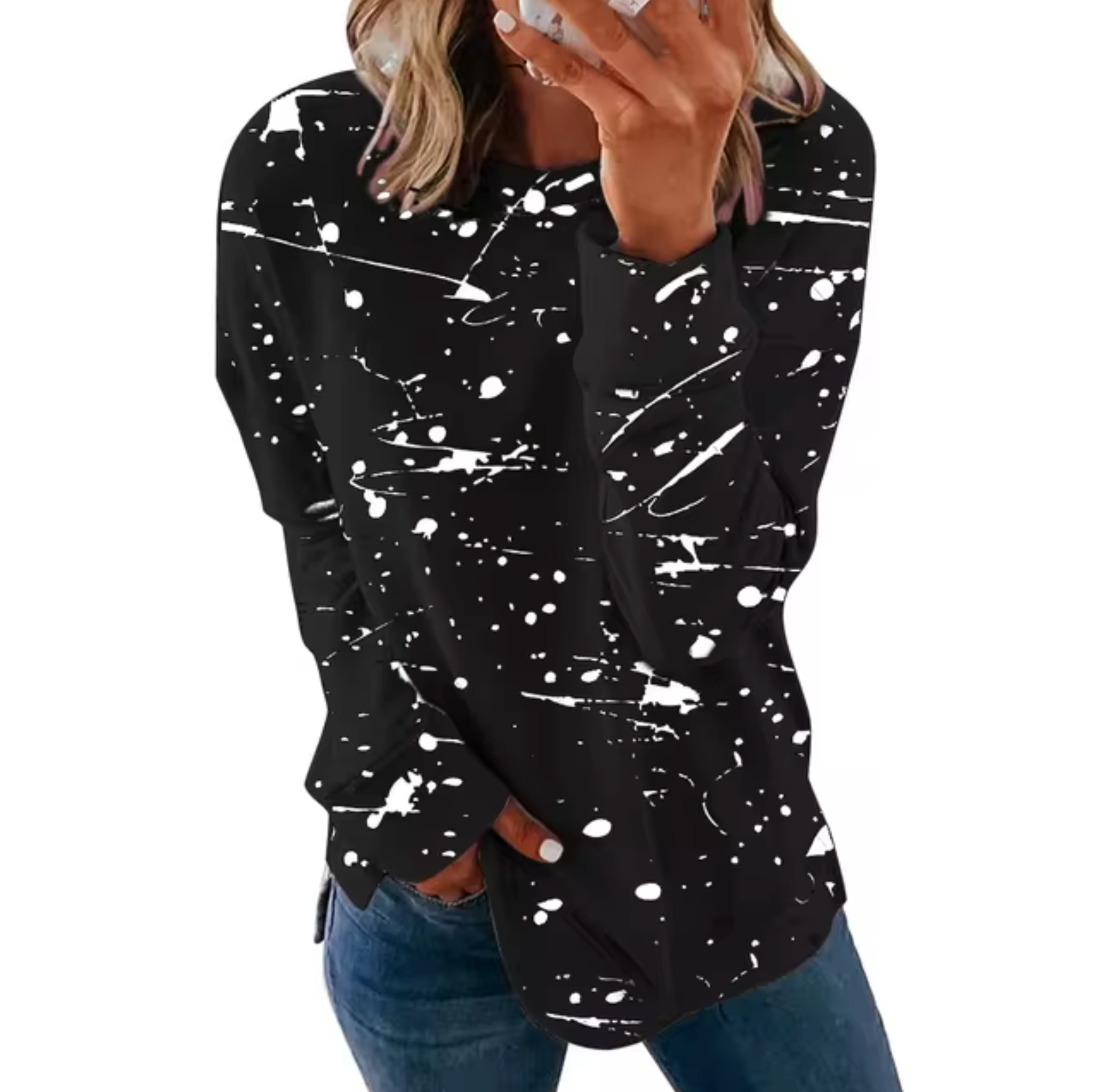 Lynette – Oversized top met lange mouwen gemaakt van tie-dye katoen