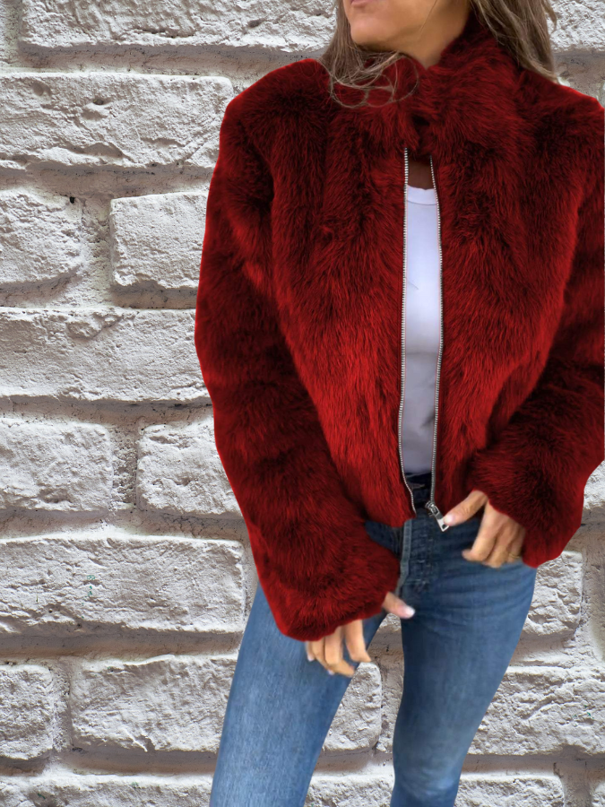 Dames faux fur jas kort model