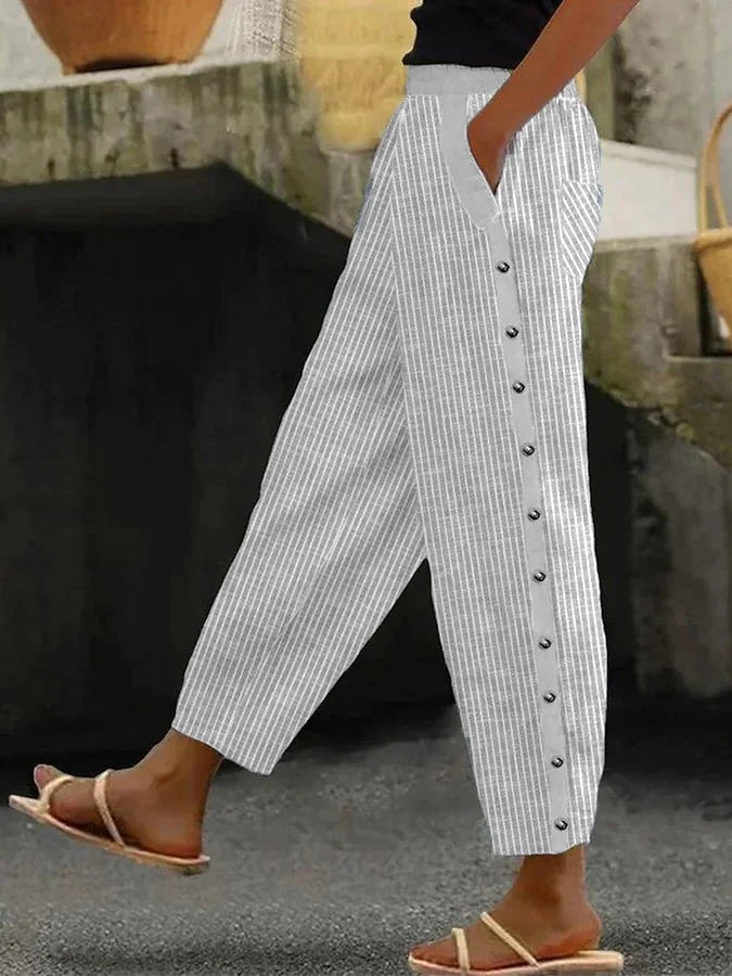 Rinata - Casual broek met knoopsluiting en streepprint