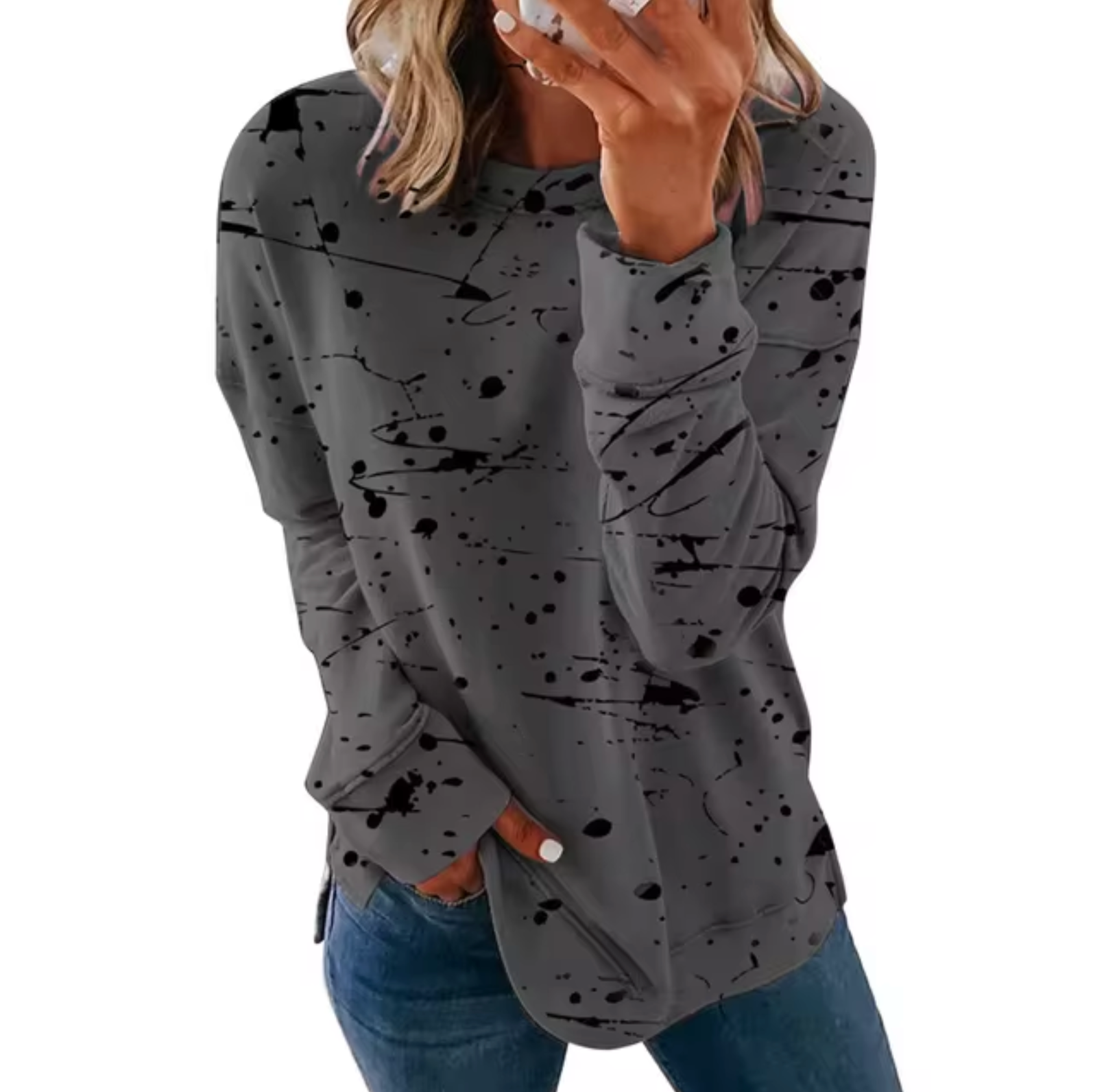 Lynette – Oversized top met lange mouwen gemaakt van tie-dye katoen