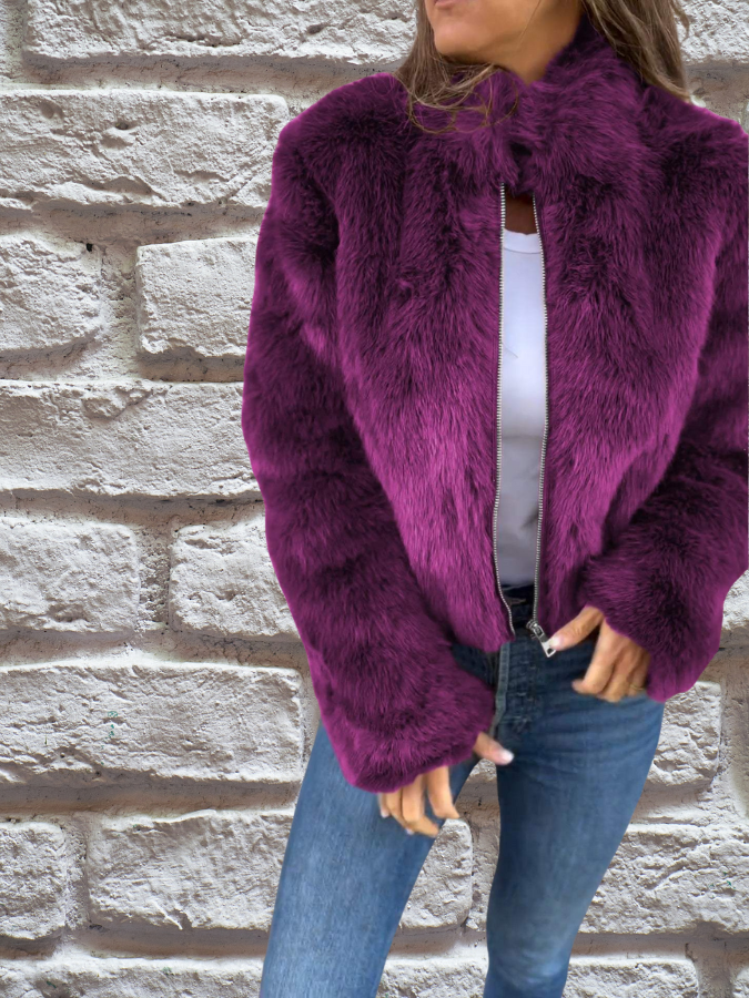 Dames faux fur jas kort model