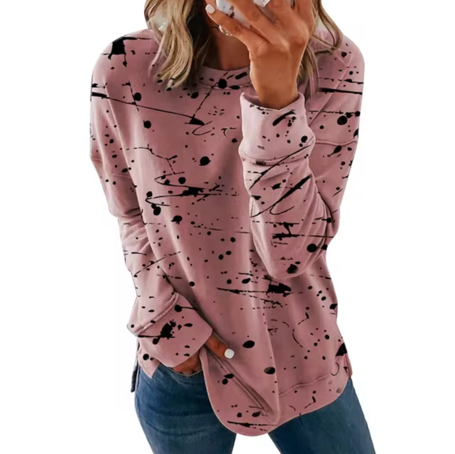 Lynette – Oversized top met lange mouwen gemaakt van tie-dye katoen
