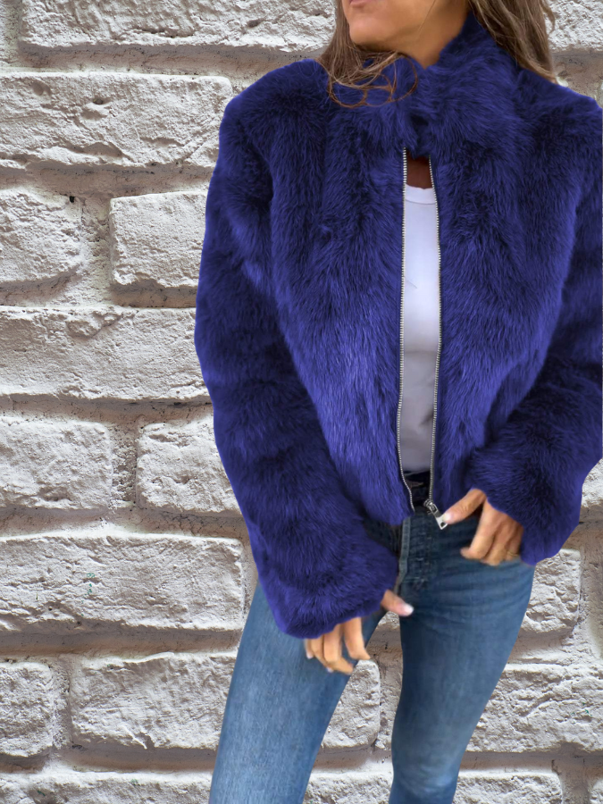 Dames faux fur jas kort model