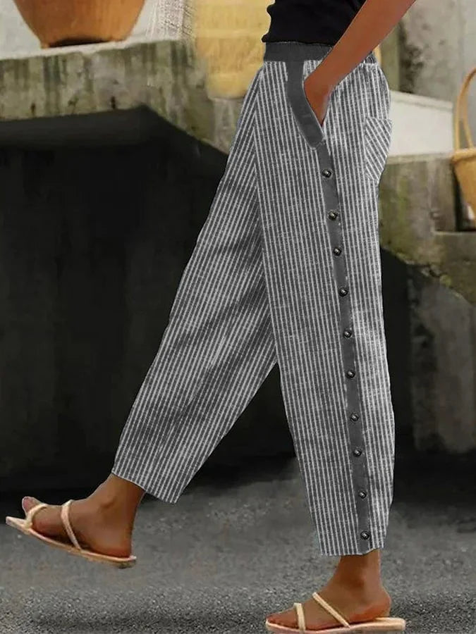Rinata - Casual broek met knoopsluiting en streepprint