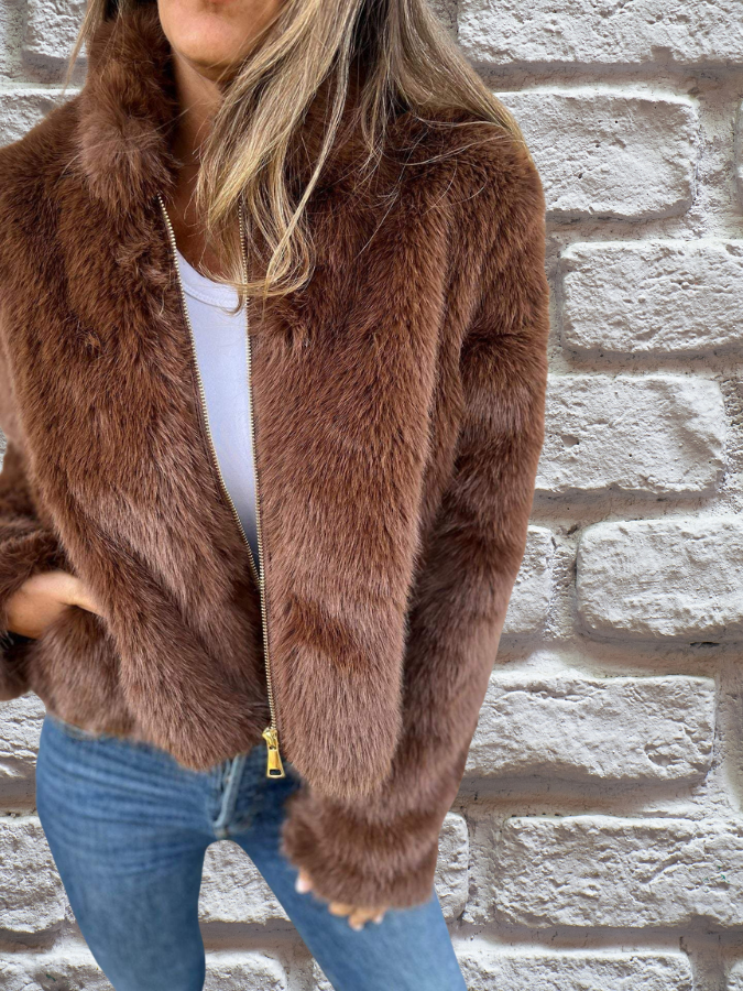 Dames faux fur jas kort model