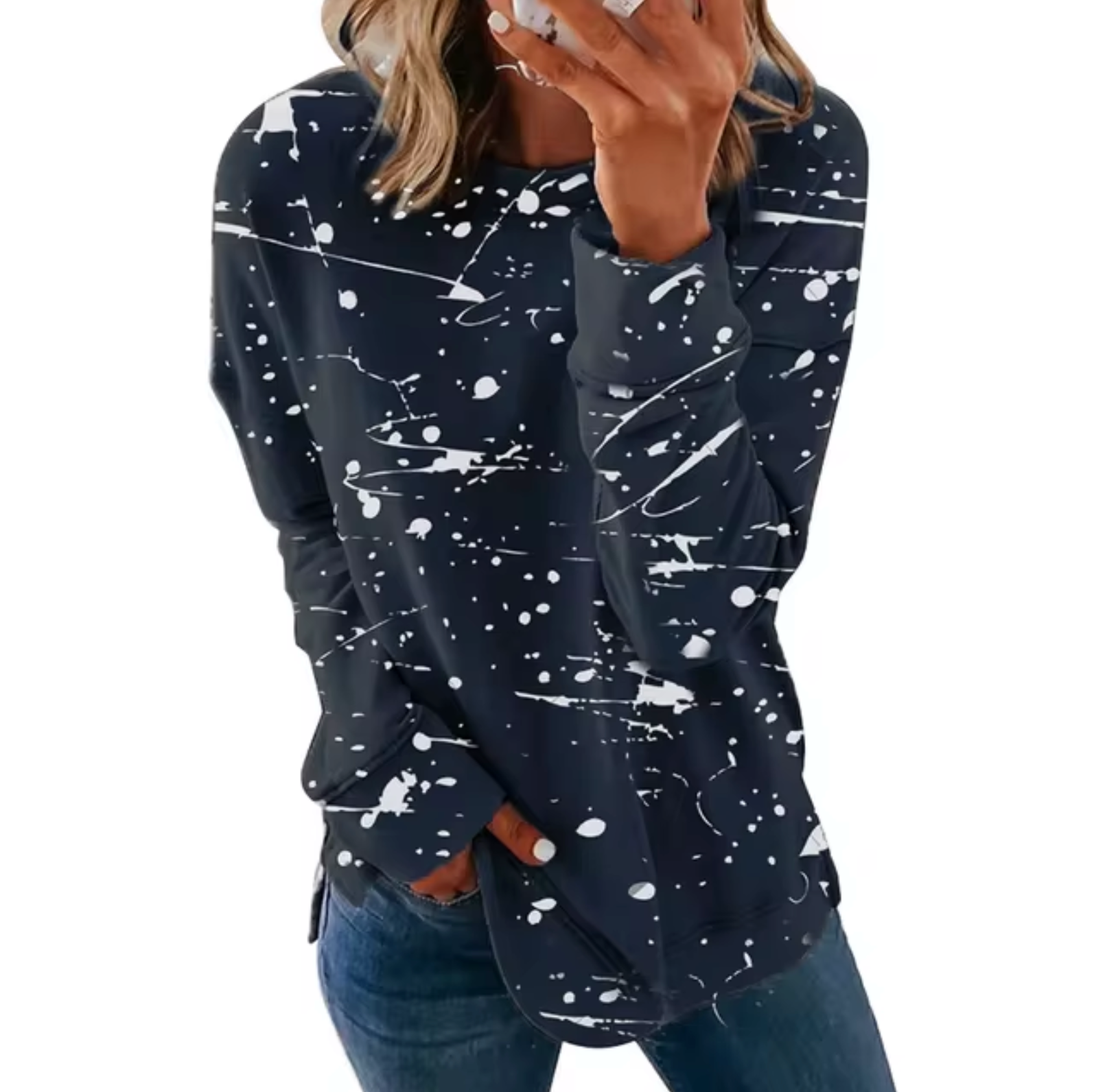 Lynette – Oversized top met lange mouwen gemaakt van tie-dye katoen