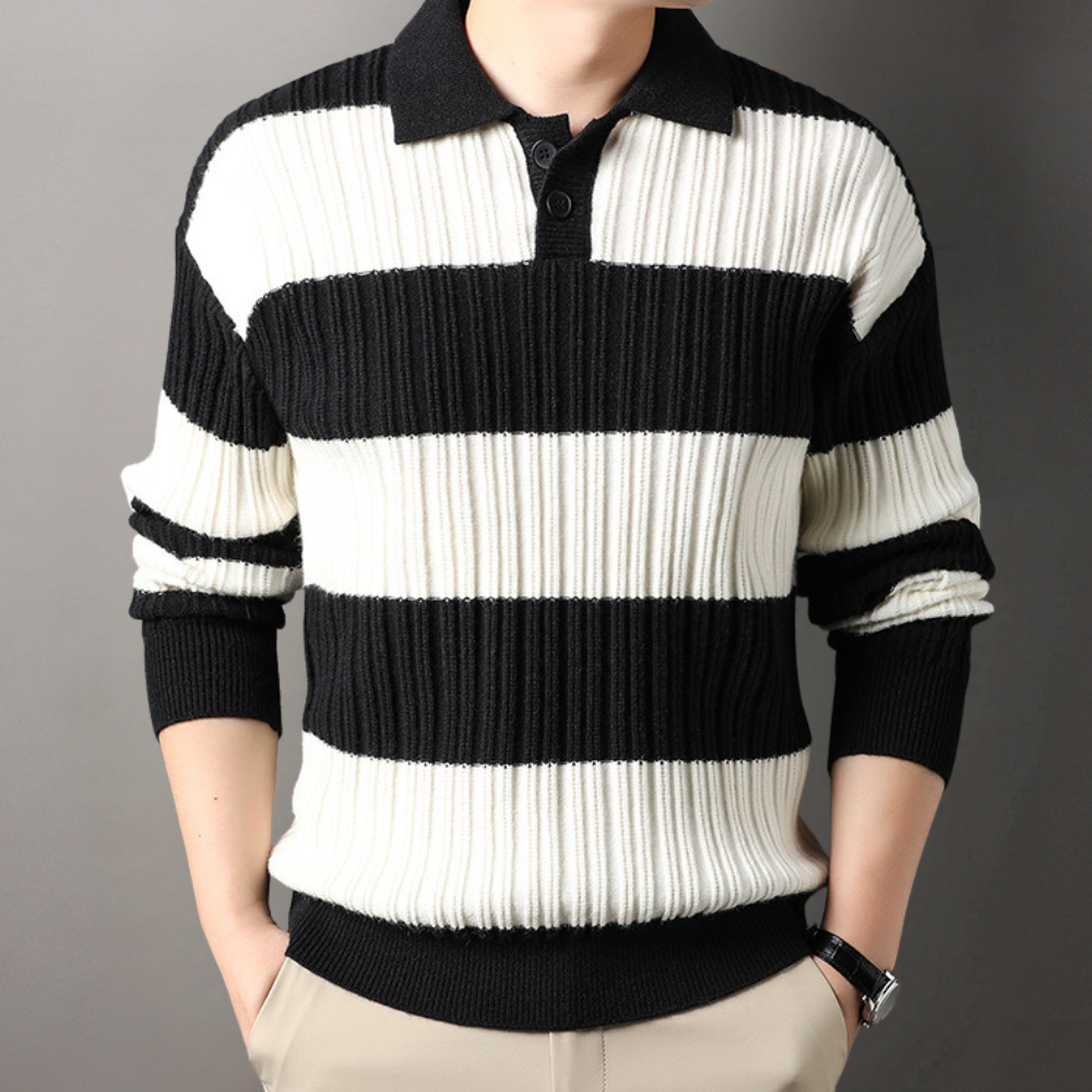 Toncse - Stijlvol Gebreid Heren Poloshirt met lange mouwen
