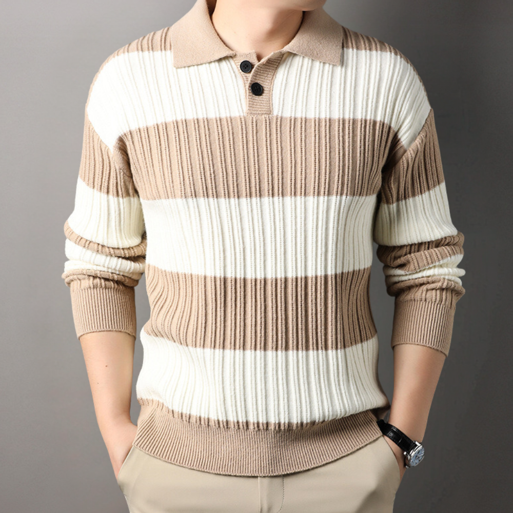 Toncse - Stijlvol Gebreid Heren Poloshirt met lange mouwen