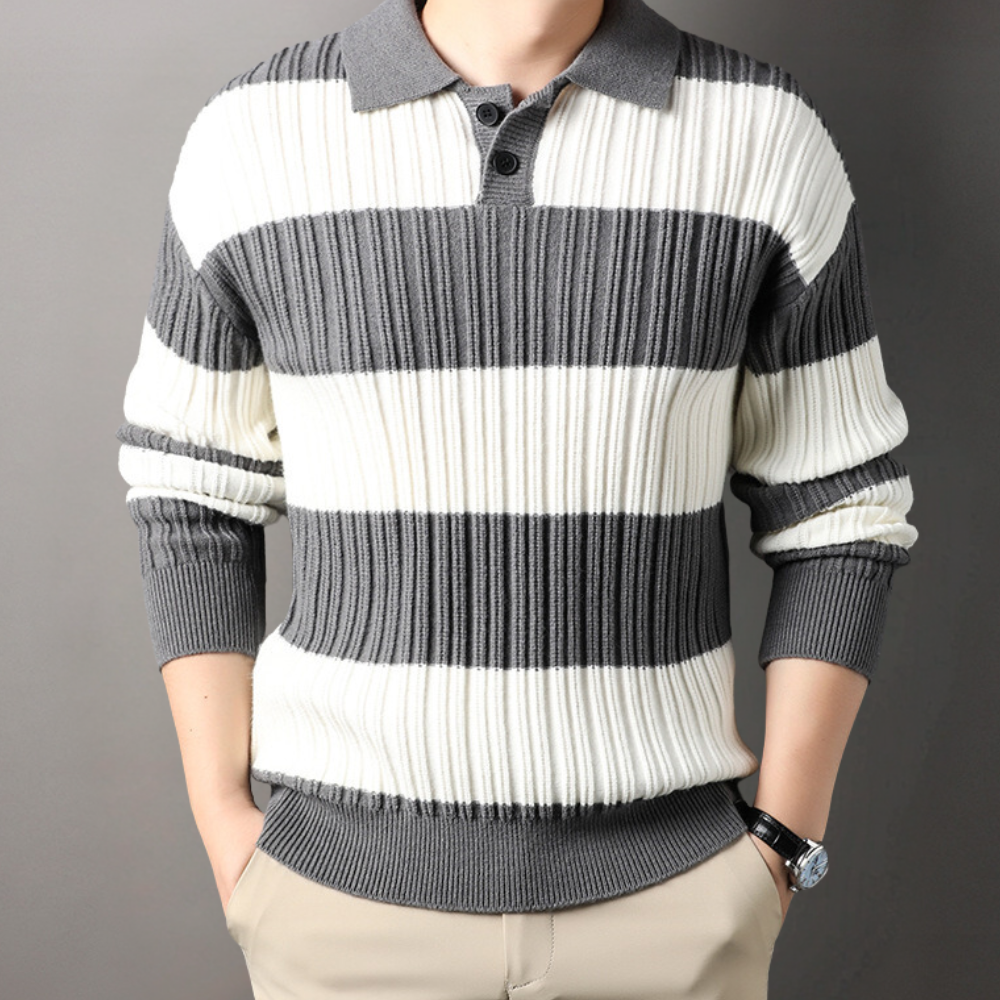 Toncse - Stijlvol Gebreid Heren Poloshirt met lange mouwen