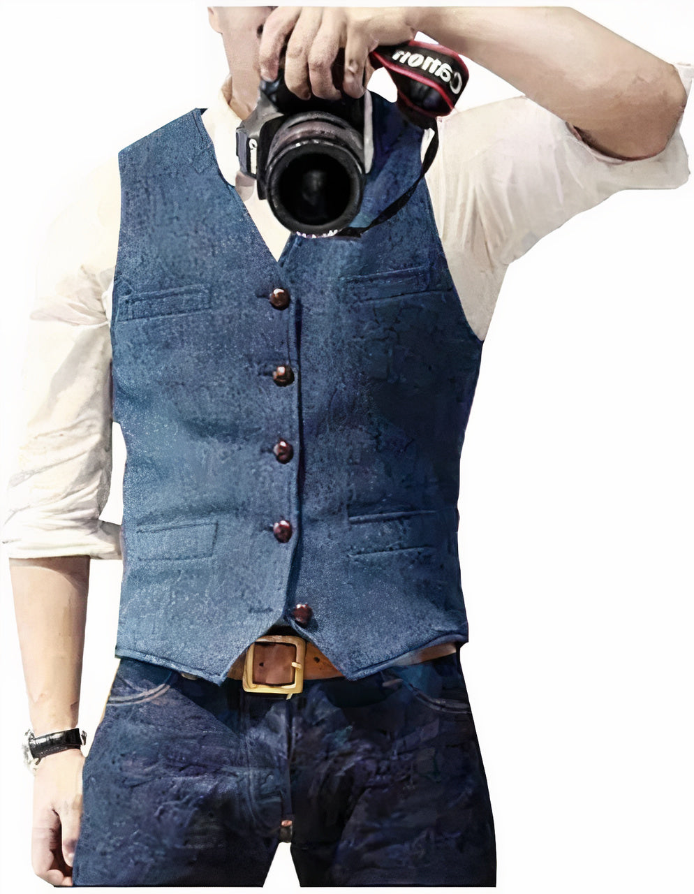 Heren denim vest met knopen