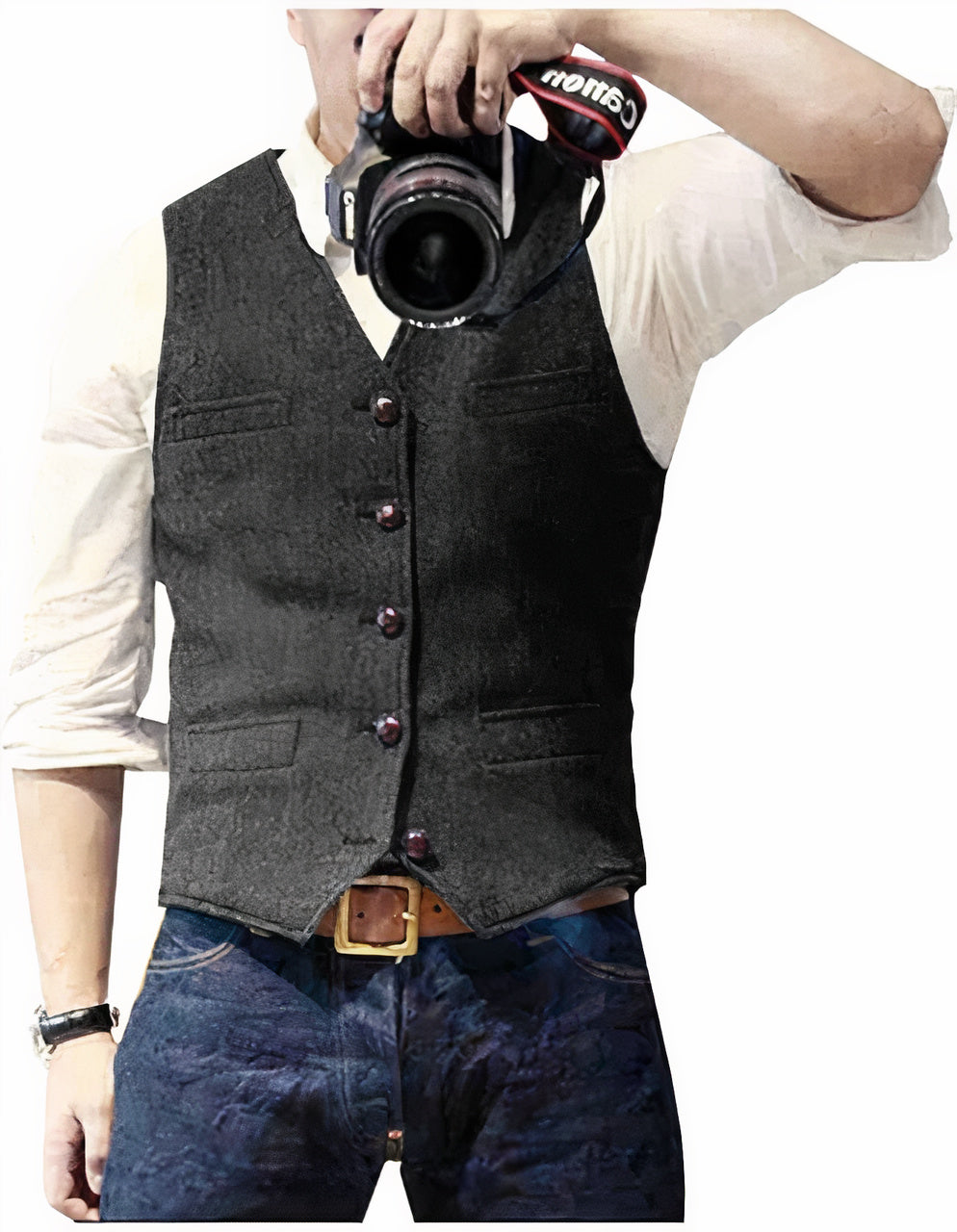 Heren denim vest met knopen