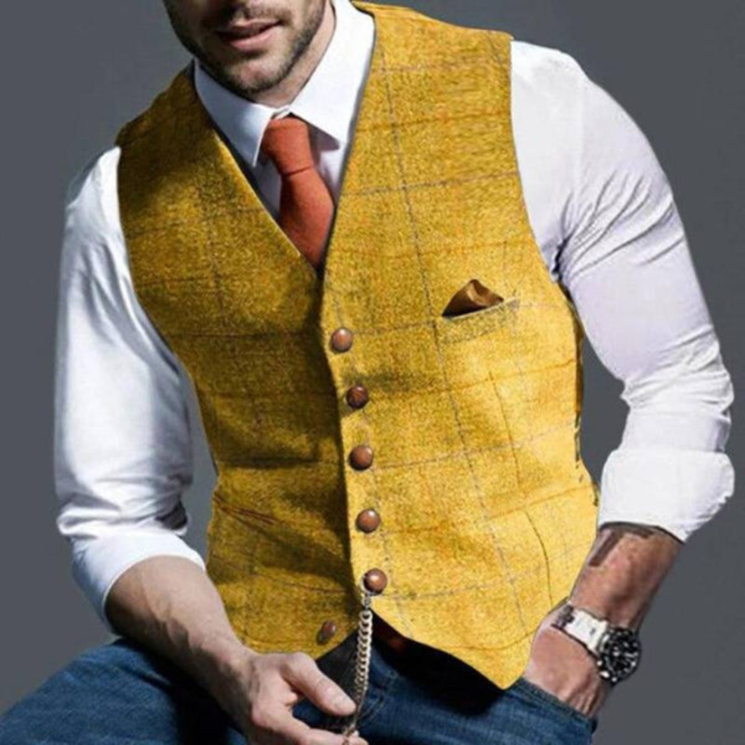 Gilet heren geruit met knopen