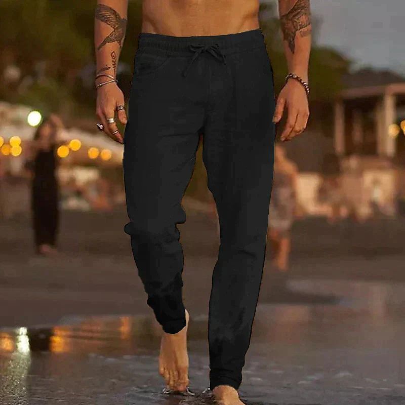Heren linnen broek met trekkoord