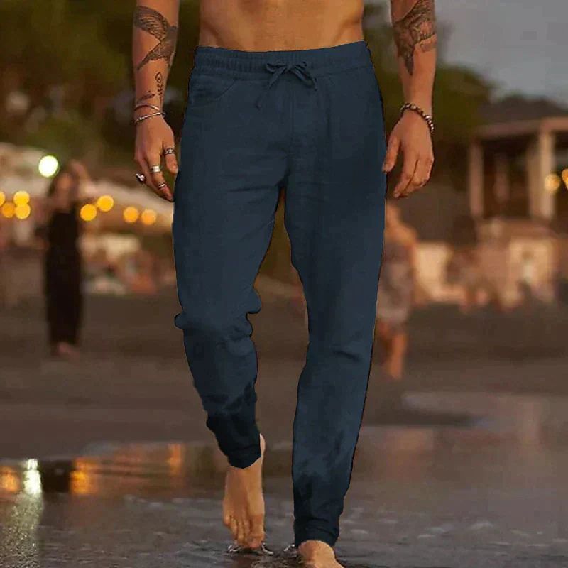 Heren linnen broek met trekkoord