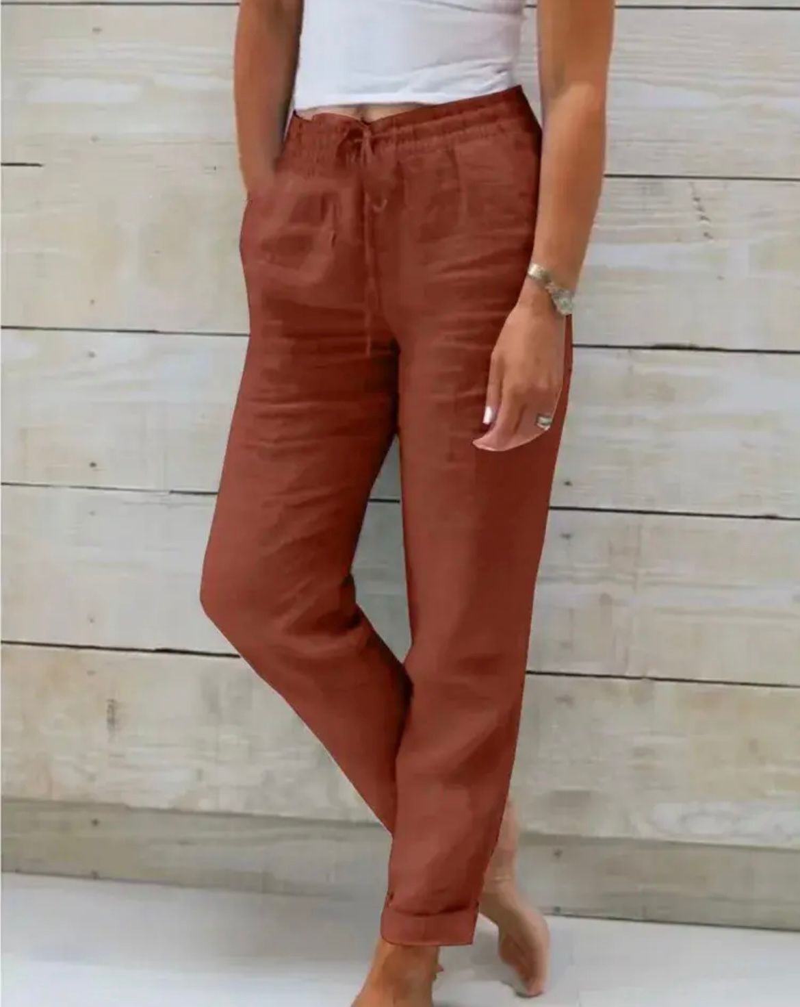 Dames Linnen broek met trekkoord