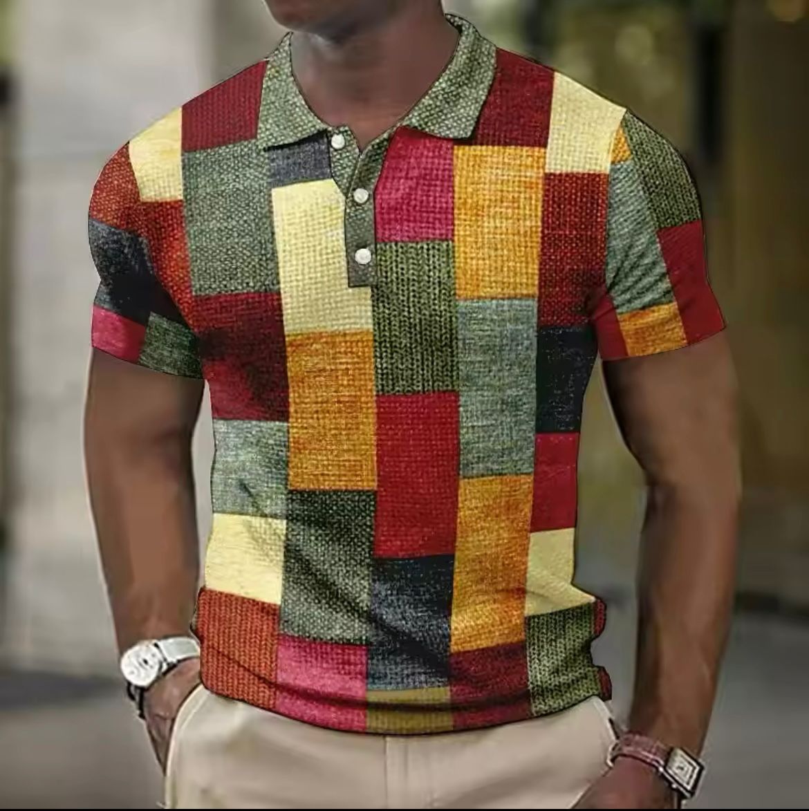 Heren Polo Shirt met patchwork print