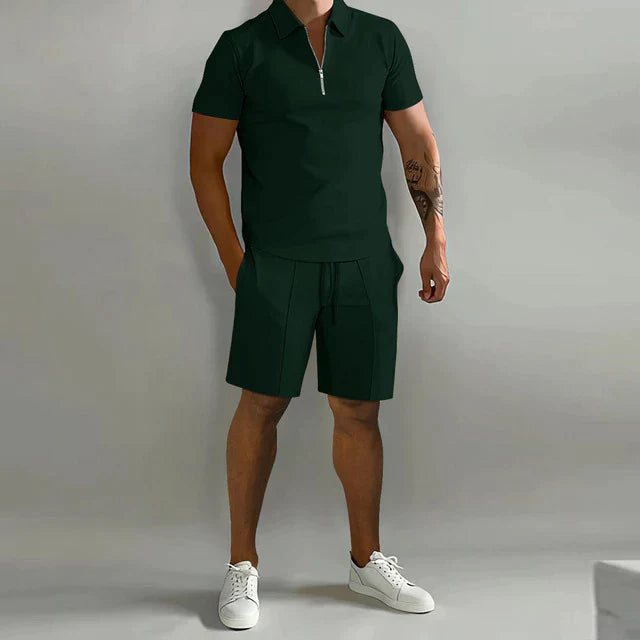 Heren zomerset polo en short ritskraag