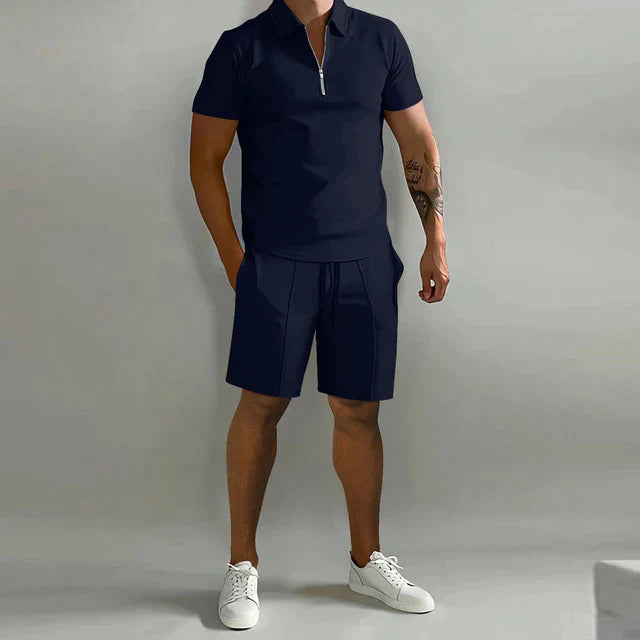 Heren zomerset polo en short ritskraag