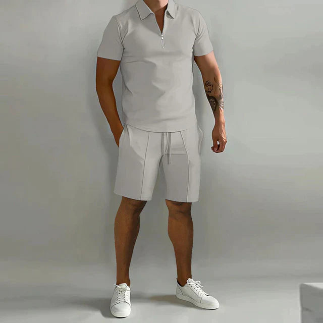 Heren zomerset polo en short ritskraag