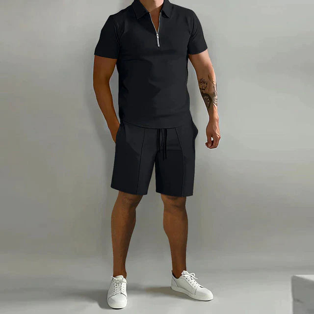 Heren zomerset polo en short ritskraag