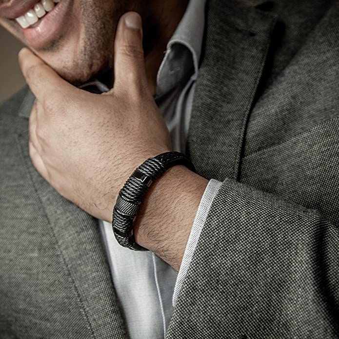 Armband gevlochten leer met metalen details