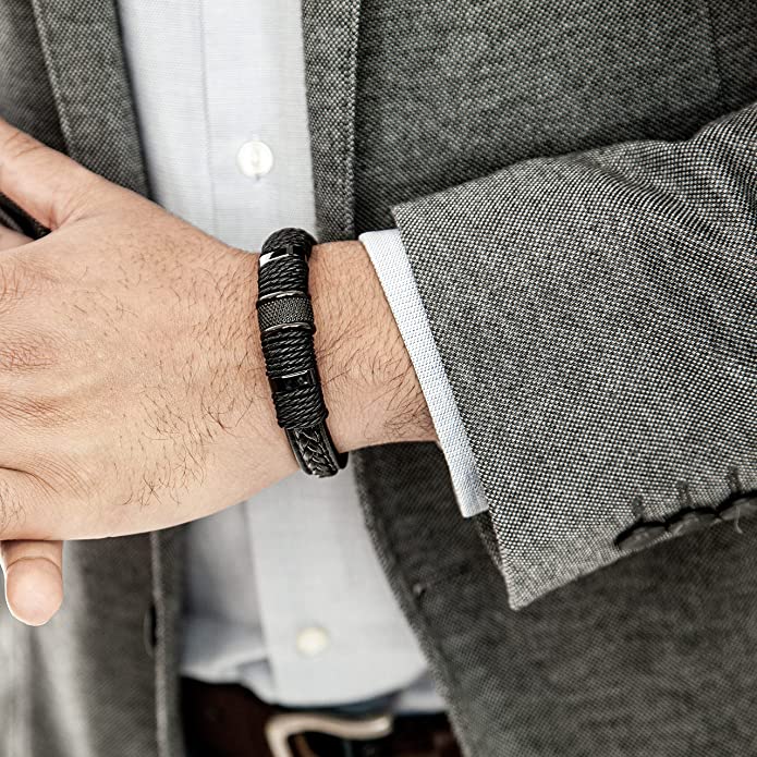 Armband gevlochten leer met metalen details