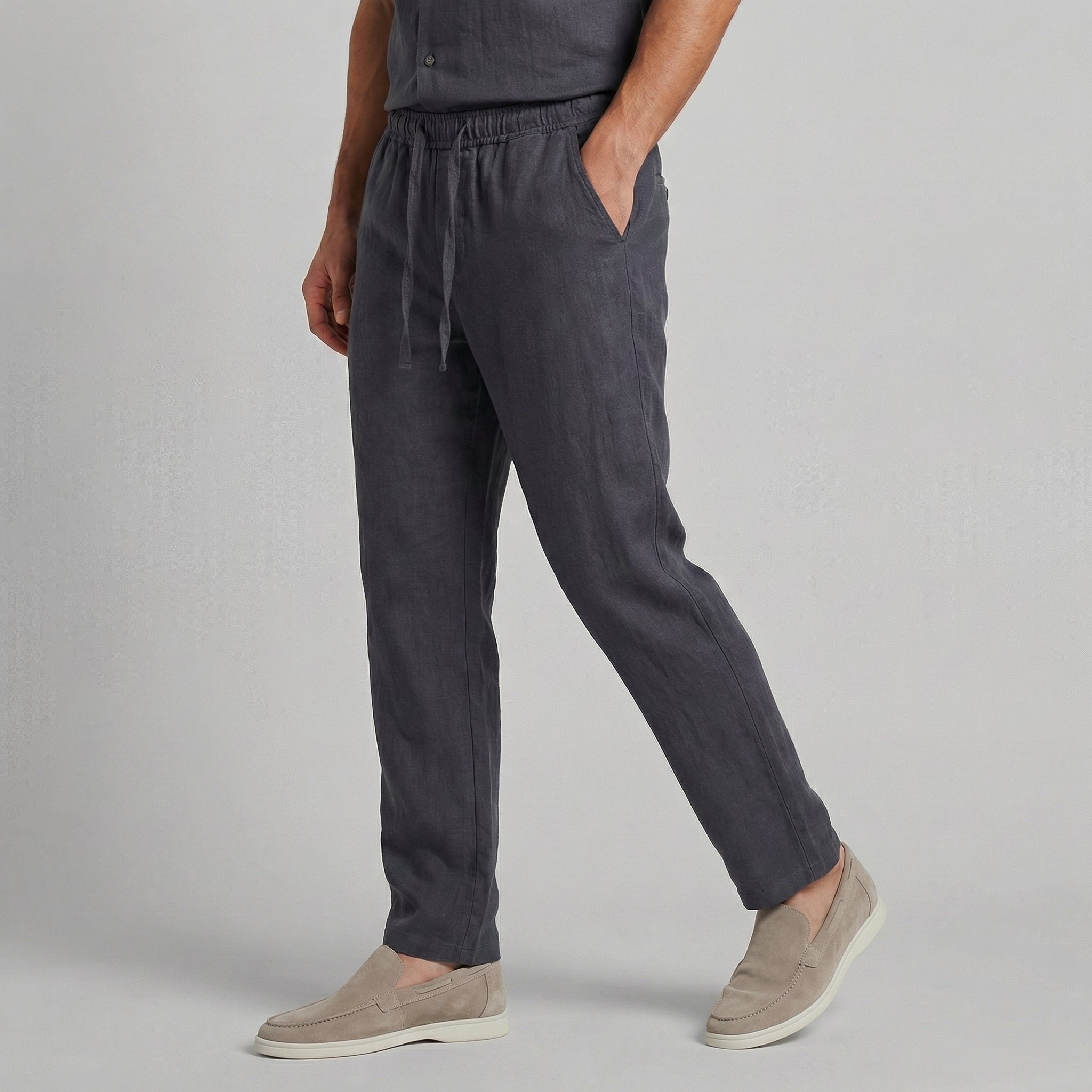 Daan - Casual linnen wide leg broek met trekkoord voor heren Front