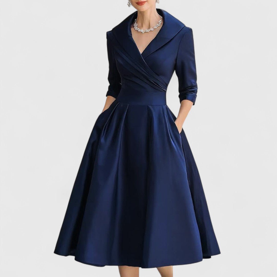 Elza - Elegante midi jurk met overslaghals voor dames Detail
