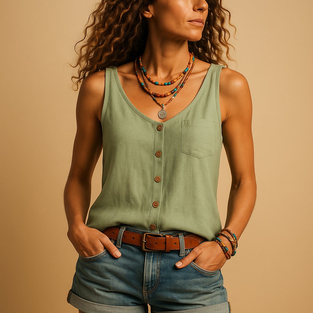Fleur - Luchtige mouwloze top met knoopdetail voor dames Angle