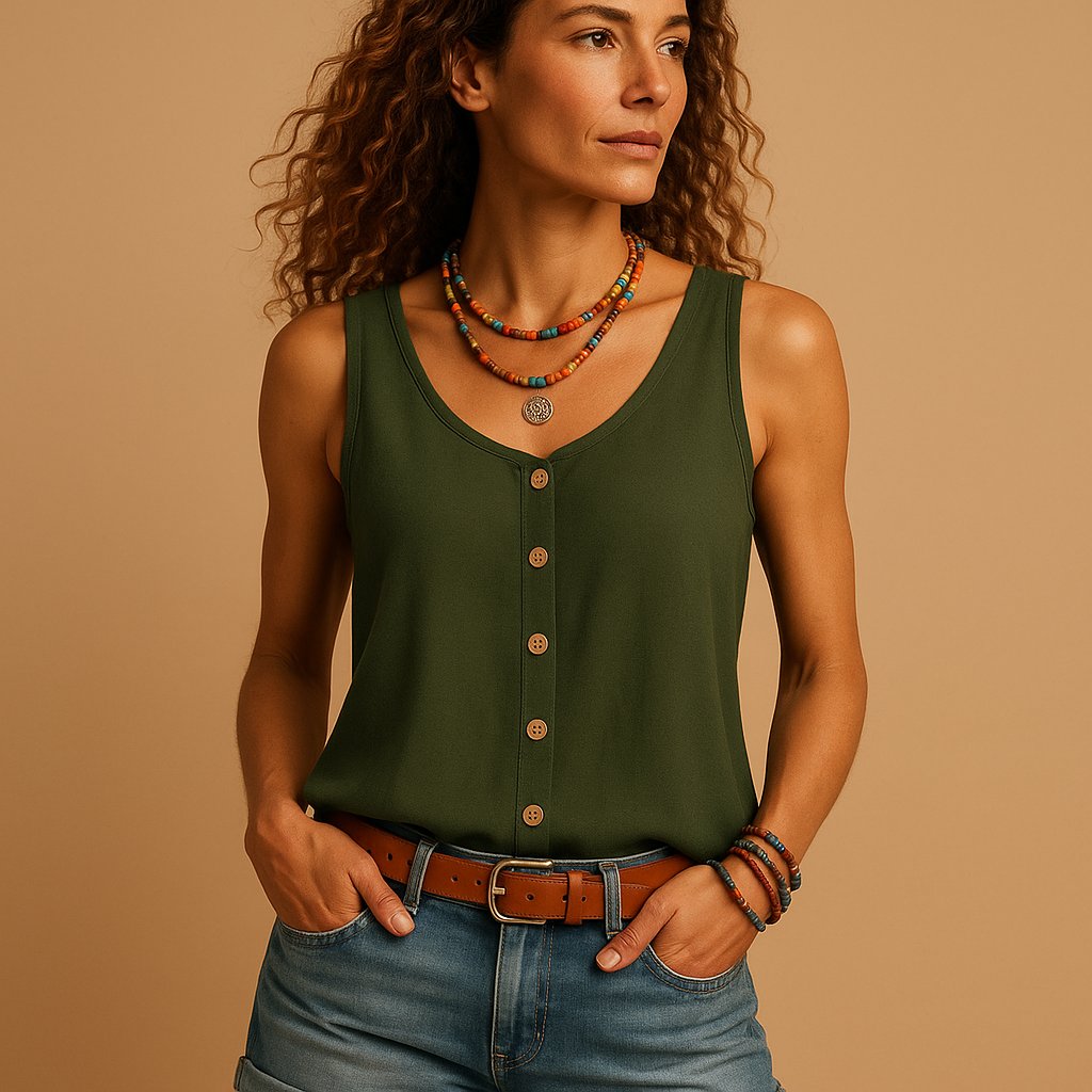Fleur - Luchtige mouwloze top met knoopdetail voor dames Hero