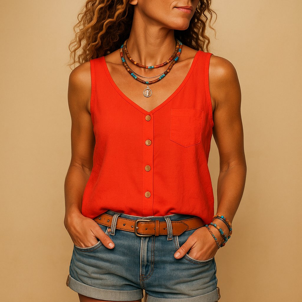 Fleur - Luchtige mouwloze top met knoopdetail voor dames Lifestyle