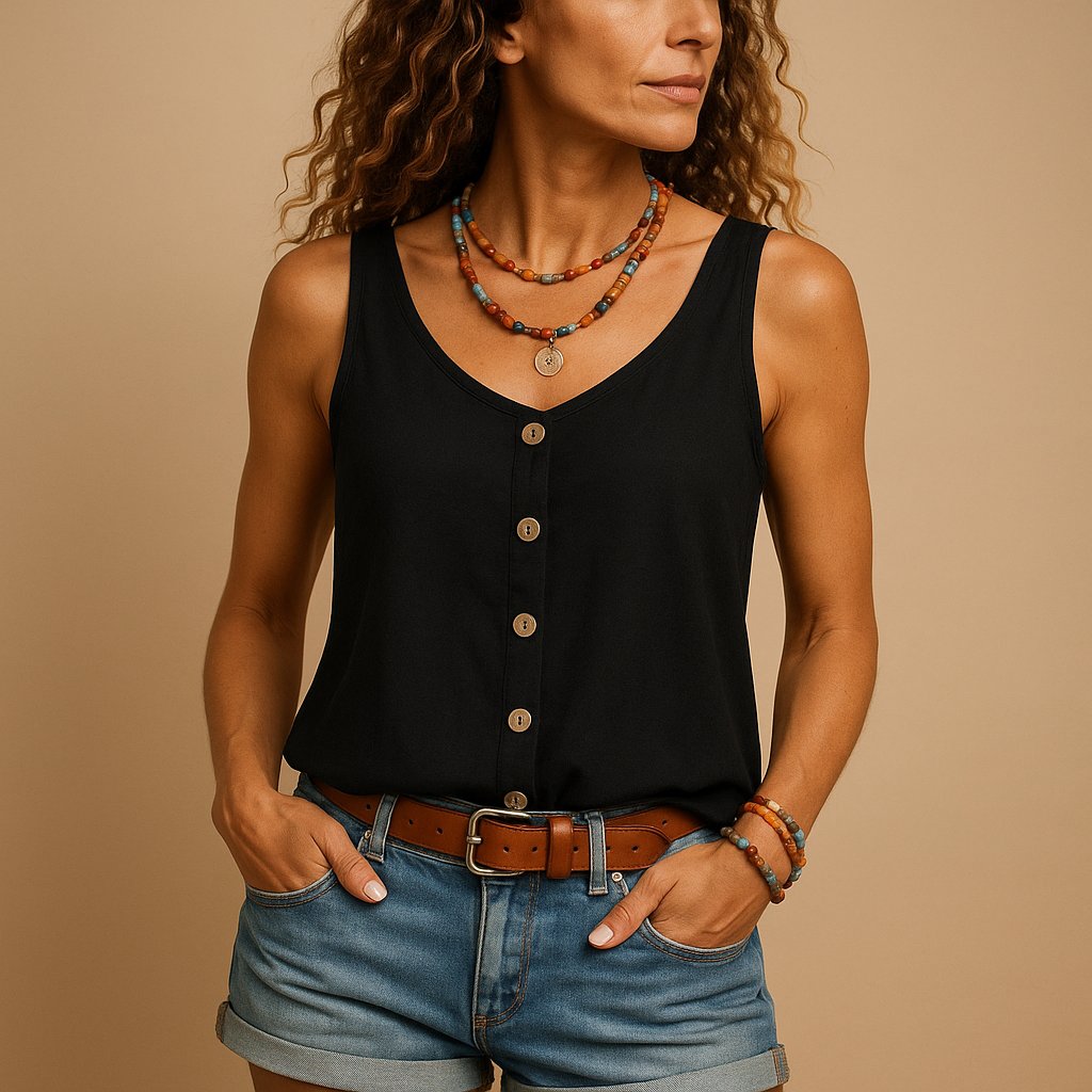 Fleur - Luchtige mouwloze top met knoopdetail voor dames Side