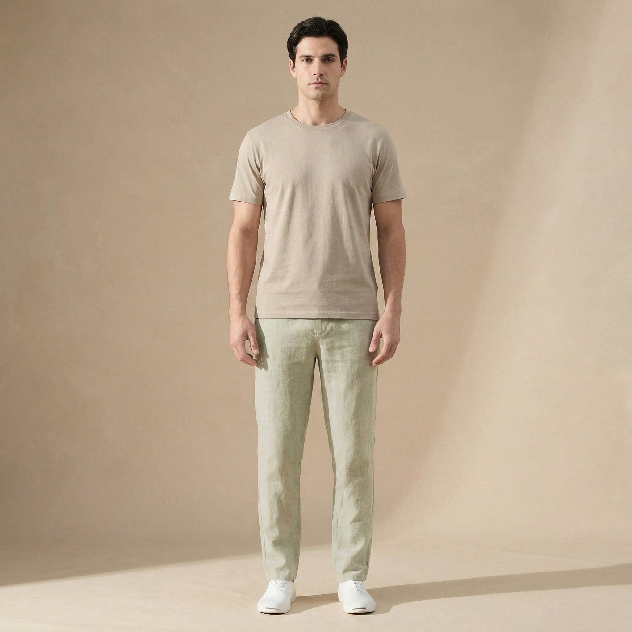 Giel - Luchtige linnen zomerbroek met elastische taille voor heren Front