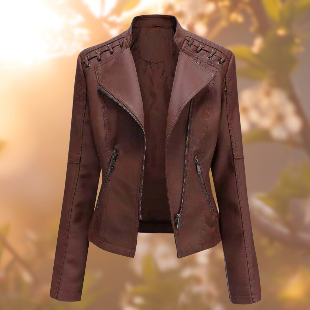 Dames Elegante Leren bikerjack
