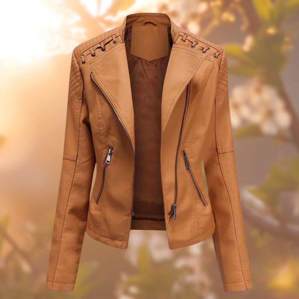 Dames Elegante Leren bikerjack