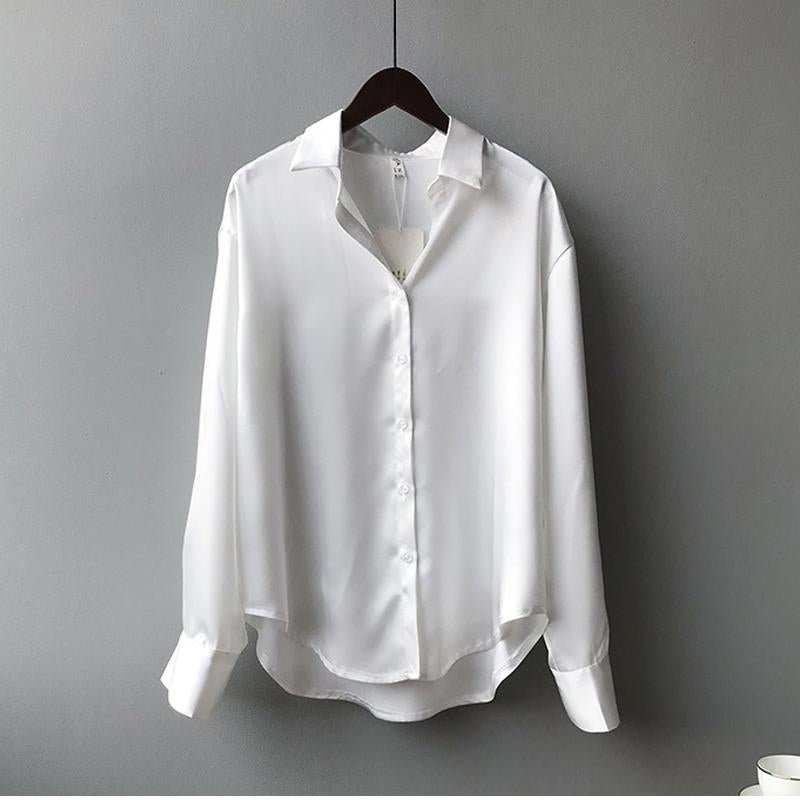 Iris - Elegante zijden blouse met contrastbies voor dames Angle