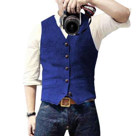 Joris - Stijlvol denim gilet met knopen voor heren Back