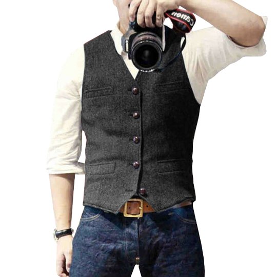 Joris - Stijlvol denim gilet met knopen voor heren Front