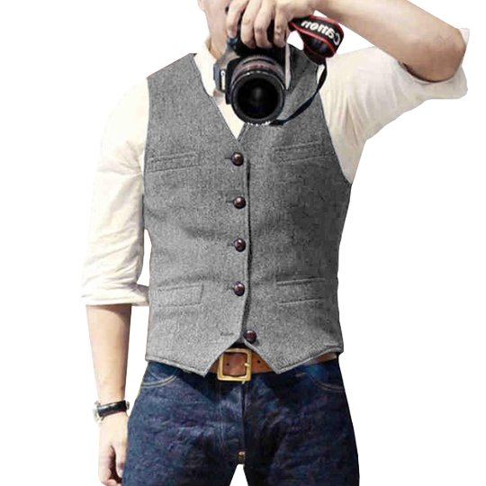Joris - Stijlvol denim gilet met knopen voor heren Side