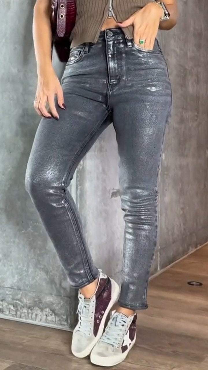 Skinny jeans voor dames met een metallic afwerking